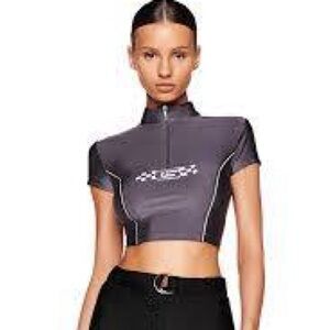I.AM.GIA Gray Zip-Up Crop Top